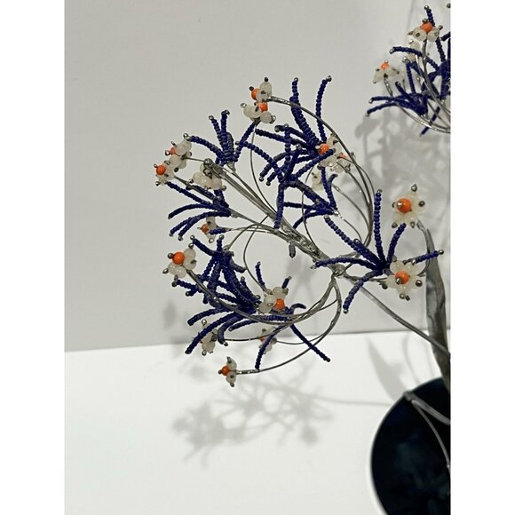 Vintage 14” Metal & Glass Beaded Flower Sculpture Art - Picture 3 of 7